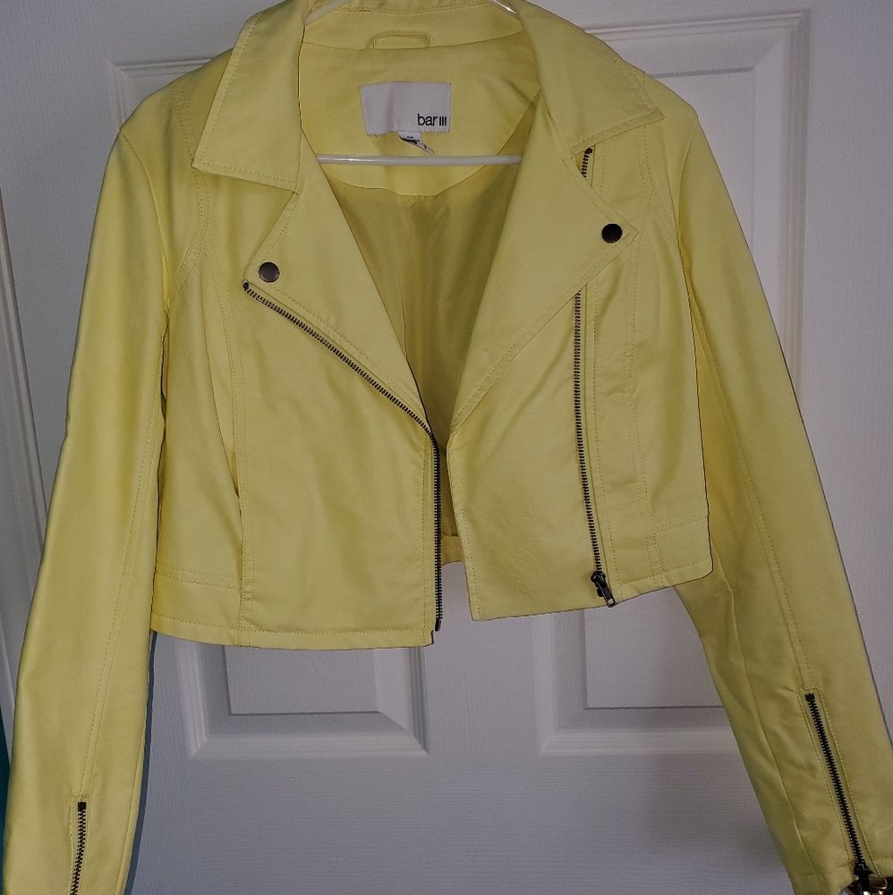 Yellow faux-leather moto jacket